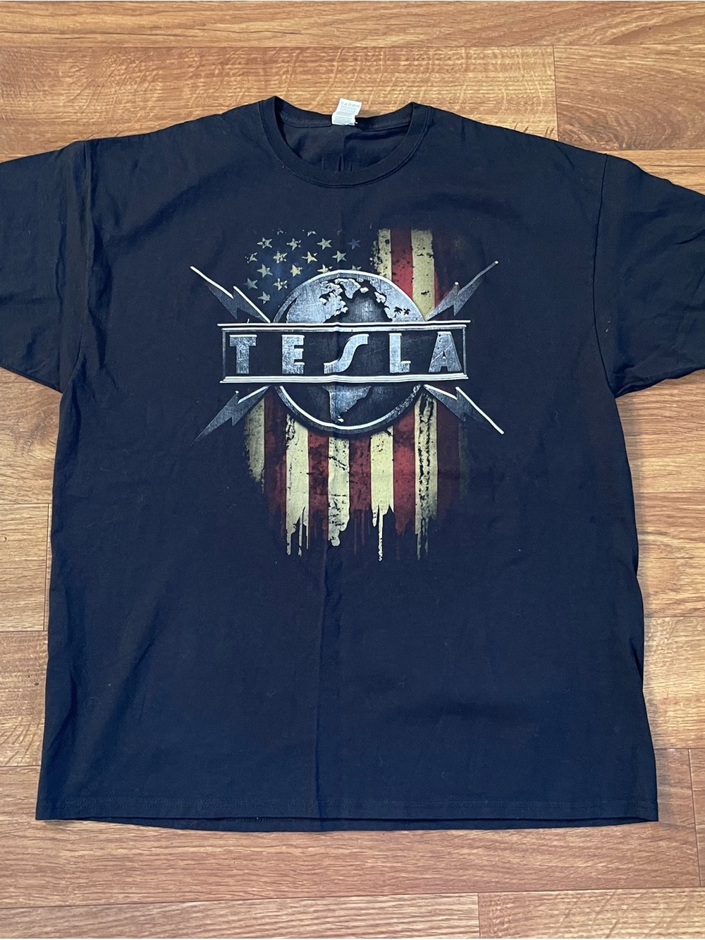 TESLA Band T-Shirt 2xl Let’s Get Real 2021 Tour USA Flag BLACK Concert Tee XXL